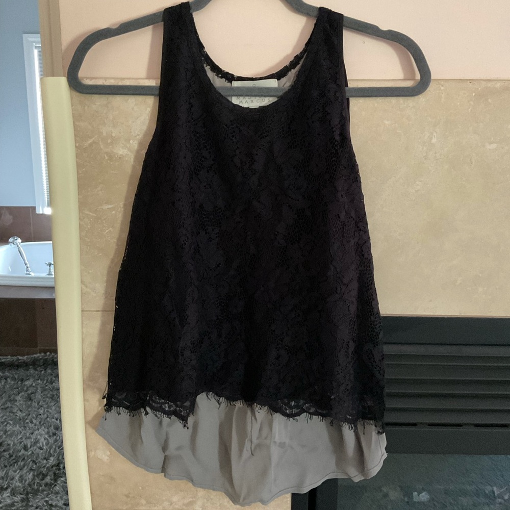 Madison Marcus Small Black Lace Tank Gray Pleat